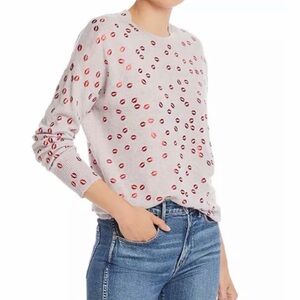 Women's Lip Print cashmere Sweater - light gray